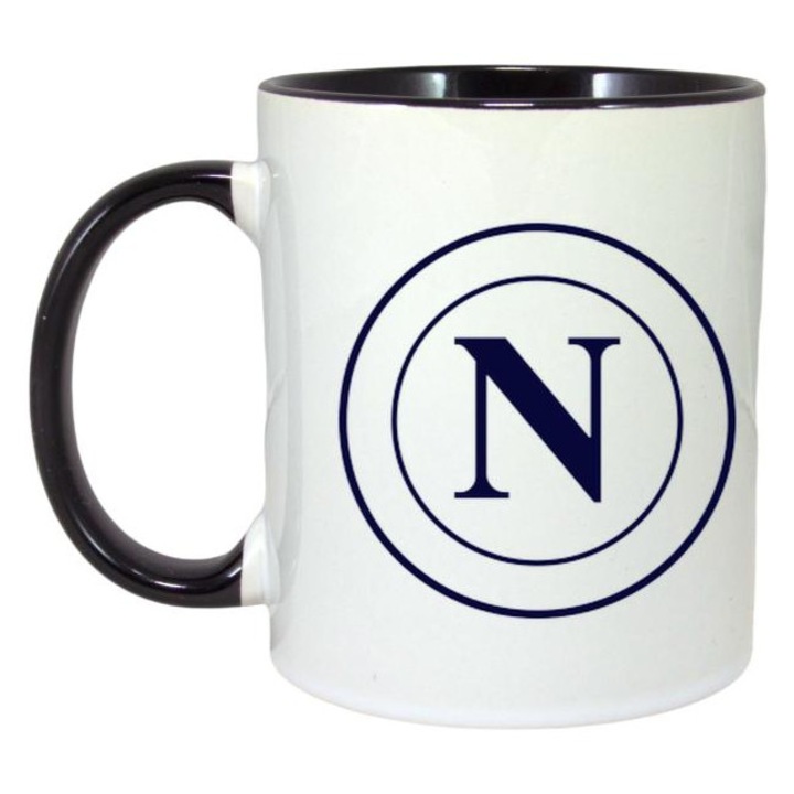 Cana cu logo/stema echipei de fotbal SSC Napoli Italia, Cri-Flo, Ceramica, 330ml, Maner si interior Negru
