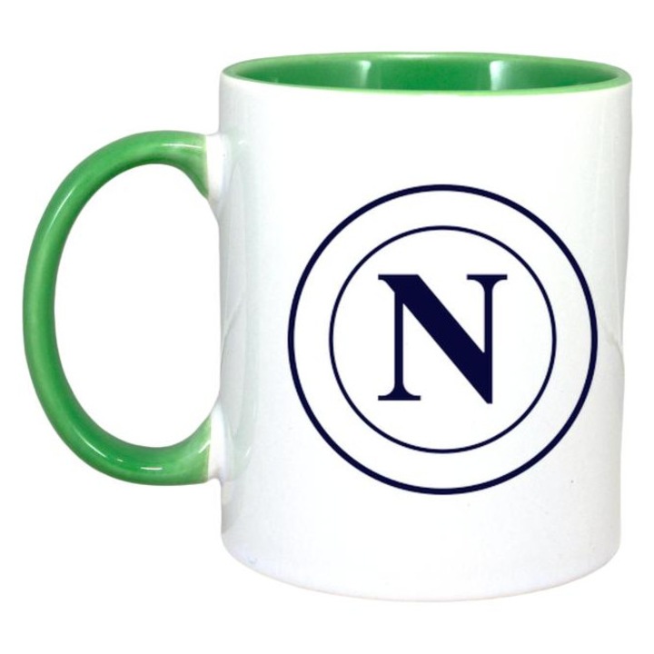 Cana cu logo/stema echipei de fotbal SSC Napoli Italia, Cri-Flo, Ceramica, 330ml, Maner si interior Verde