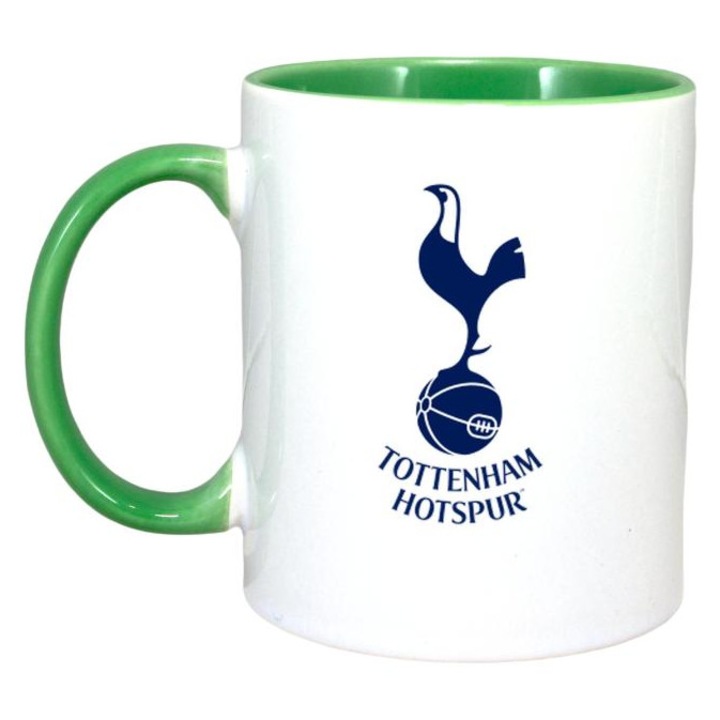 Cana cu logo/stema echipei de fotbal Tottenham Hotspur Anglia, Cri-Flo, Ceramica, 330ml, Maner si interior Verde