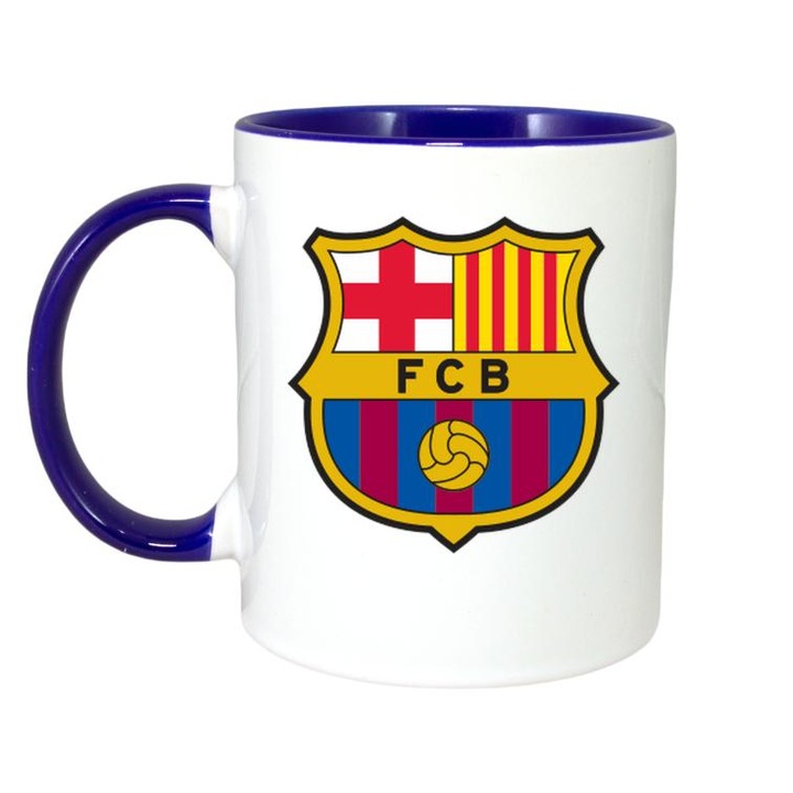 Cana cu stema echipei de fotbal FCB Spania, Cri-Flo, Ceramica, 330ml, Maner si interior Albastru