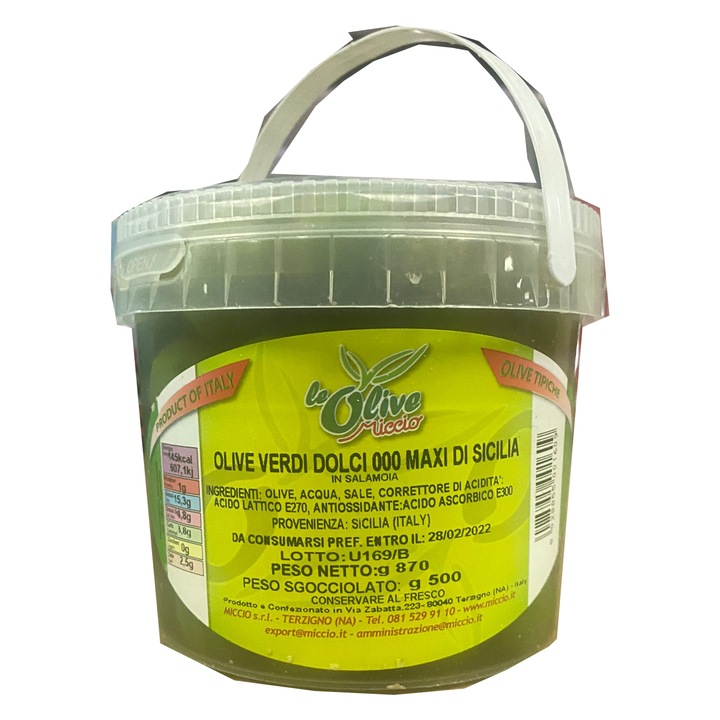 Masline verzi, Miccio, Gust autentic din Sicilia, 870 g