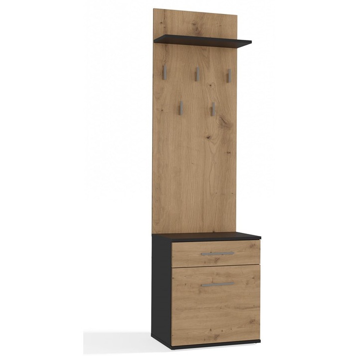 OEM Cipőszekrény, Duo modell, 5 akasztós, artisan dab szín, fiókkal