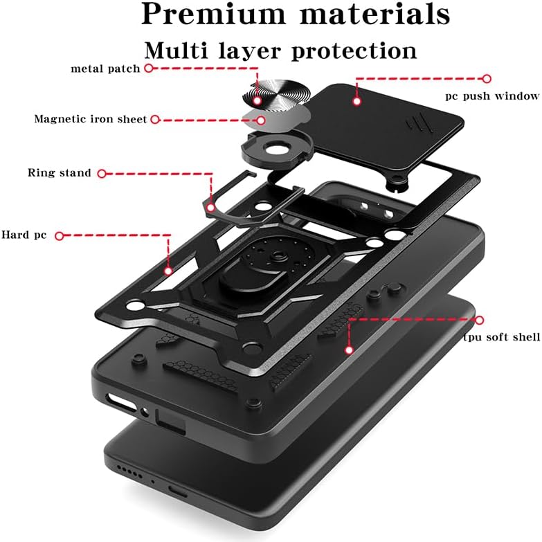 Husa pentru Motorola Edge 60 Fusion / Edge 60 Ring Armor Kickstand Tough Rugged Cover cu protectie camera Negru