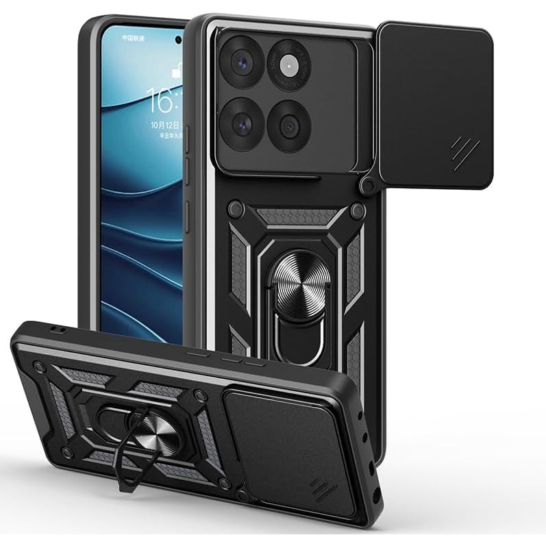 Husa pentru Motorola Edge 60 Fusion / Edge 60 Ring Armor Kickstand Tough Rugged Cover cu protectie camera Negru