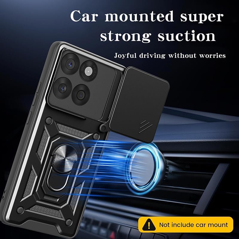 Husa pentru Motorola Edge 60 Fusion / Edge 60 Ring Armor Kickstand Tough Rugged Cover cu protectie camera Negru