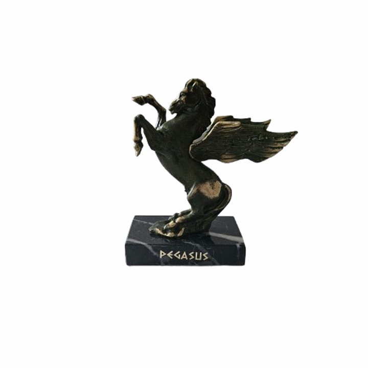 Statueta Pegasus, Metal, Baza Marmura, Oxidare Verde, 9x5 cm