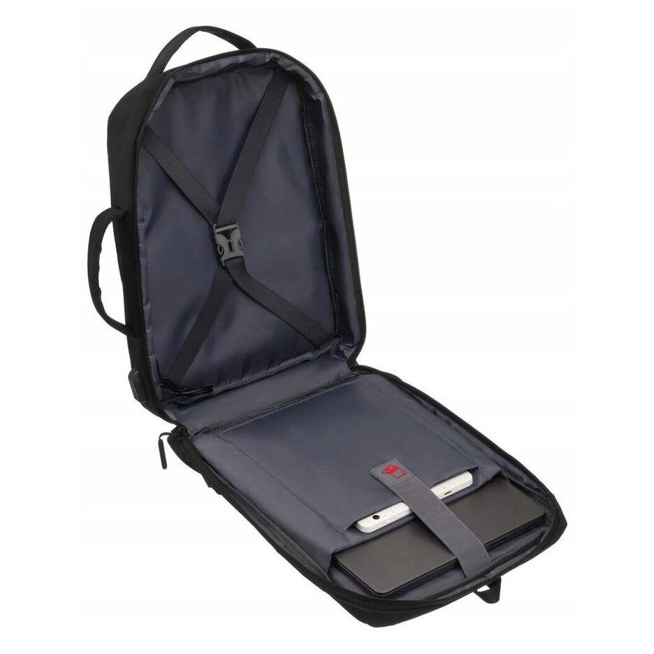 Ghiozdan de calatorie Peterson cu compartiment pentru laptop, port USB, 40x30x11cm, negru