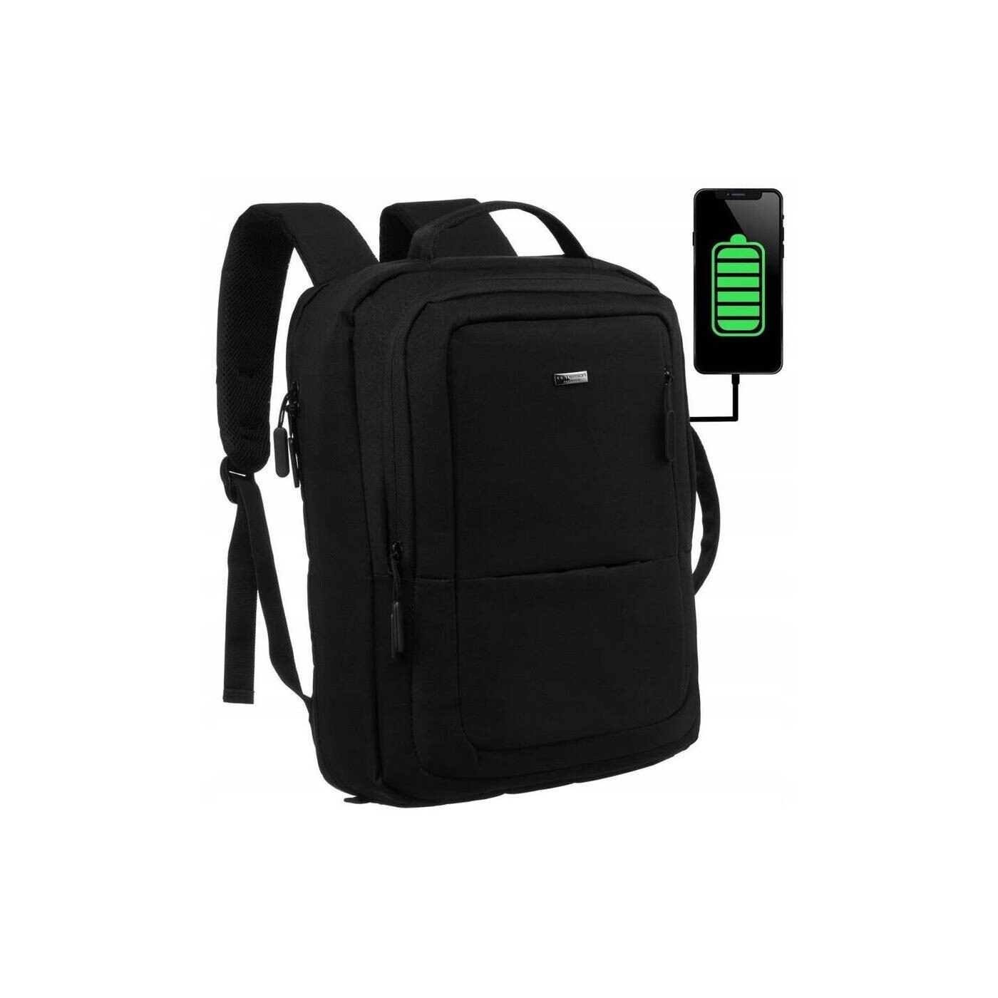 Ghiozdan de calatorie Peterson cu compartiment pentru laptop, port USB, 40x30x11cm, negru