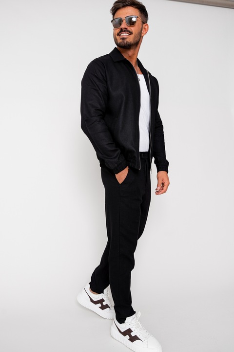 Set Toscano Jacheta cu fermoar si pantalon lung Black 16481, Negru