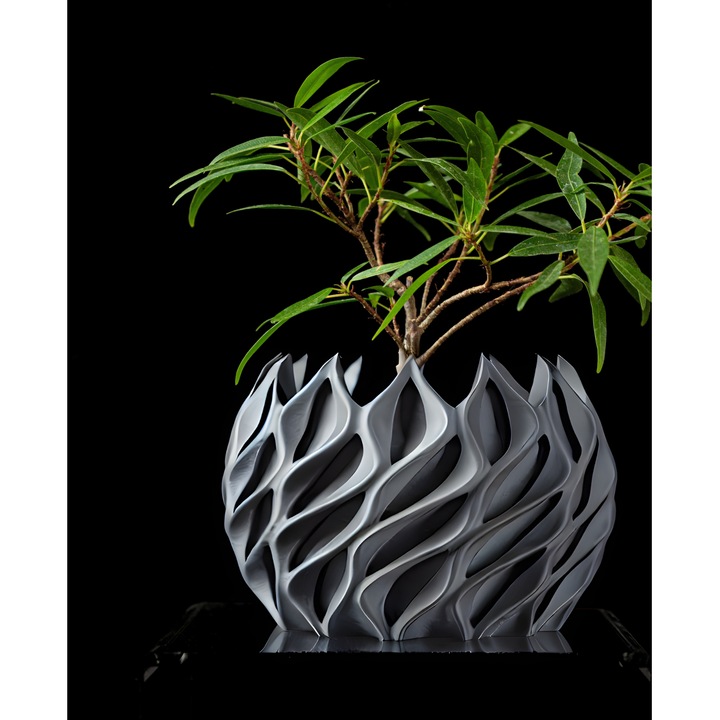 Саксия за цветя 3d Flame Premium кръгла 15 x 11 см, цвят сив