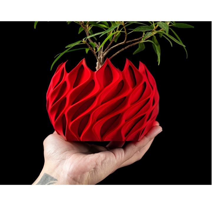 Саксия за цветя 3d Flame Premium кръгла 15 x 11 см, цвят червен