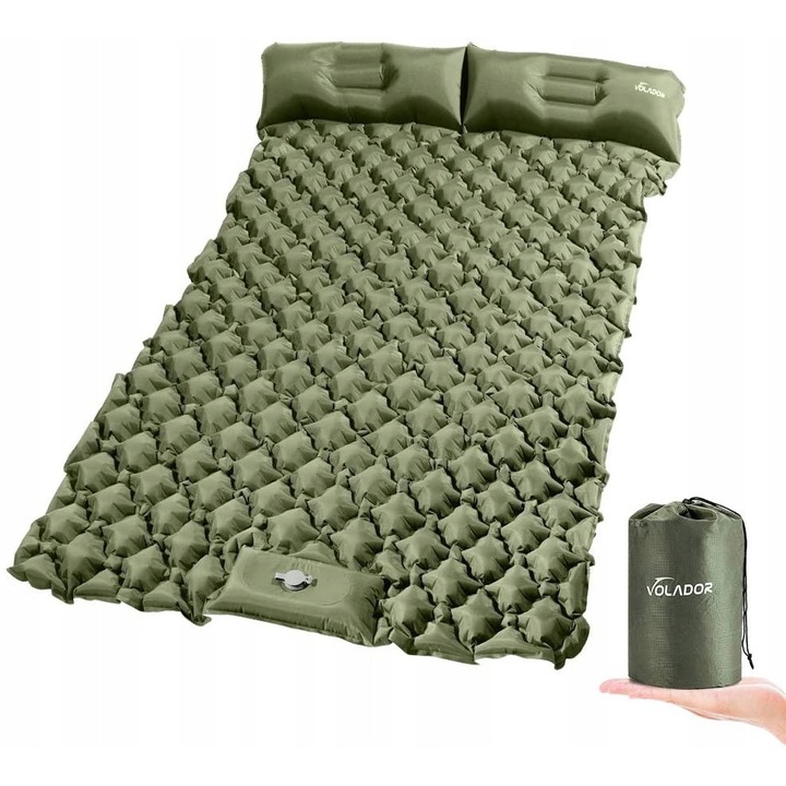 Самонадуващ се къмпинг матрак Luka, 200x122x7см, 1.5кг, комплект с 2 бързонадуващи се възглавници и чанта за съхранение