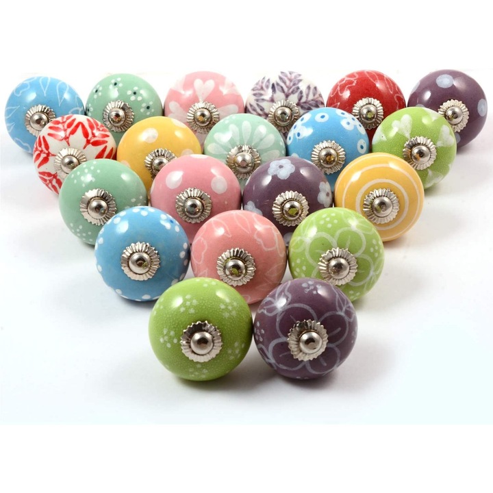 Manere ceramice pentru sertare, multicolor, 20x
