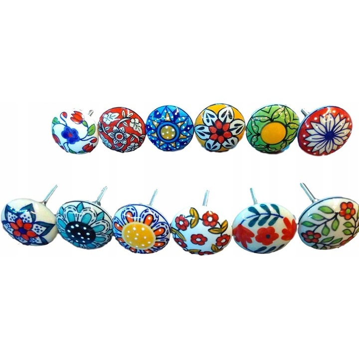 Set 12 butoane ceramice vintage, Luka, 42mm, multicolor