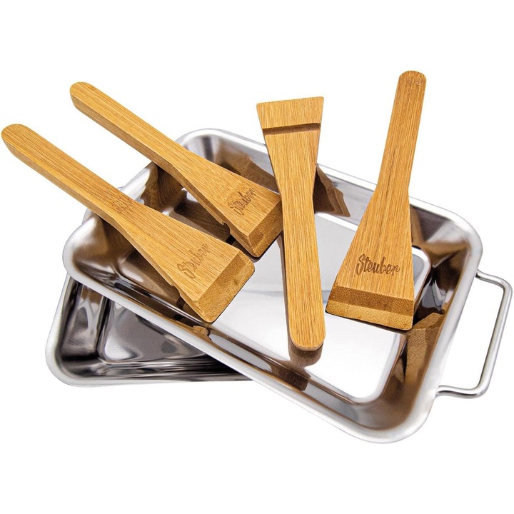 Set 2 tigai grill inox Luka 18x12.5x2cm cu spatule lemn