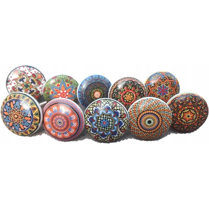 Set 10 manere ceramica Luka Mandala, rotunde, 3.8x3.8 cm