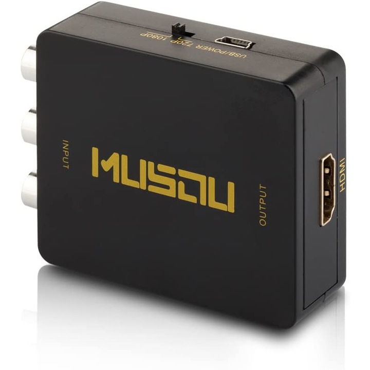 Converter RCA la HDMI Luka, 720/1080P, negru, dimensiuni mici