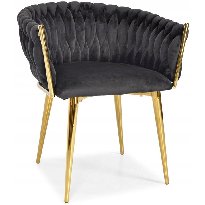 Гламурен велурено-тапициран стол ROSA, черен със златни крака, 63x66x74см, комплект от 1 брой