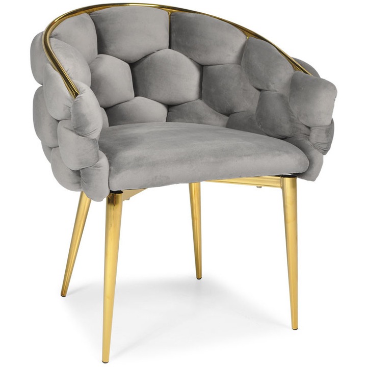 Тапициран стол Luka, Кадифе/Стомана, 70 x 60 x 81 см, Сив/Златист