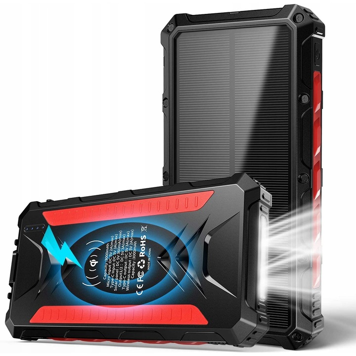 Power bank solar, Luka, 30000mAh, 4 iesiri, IP66