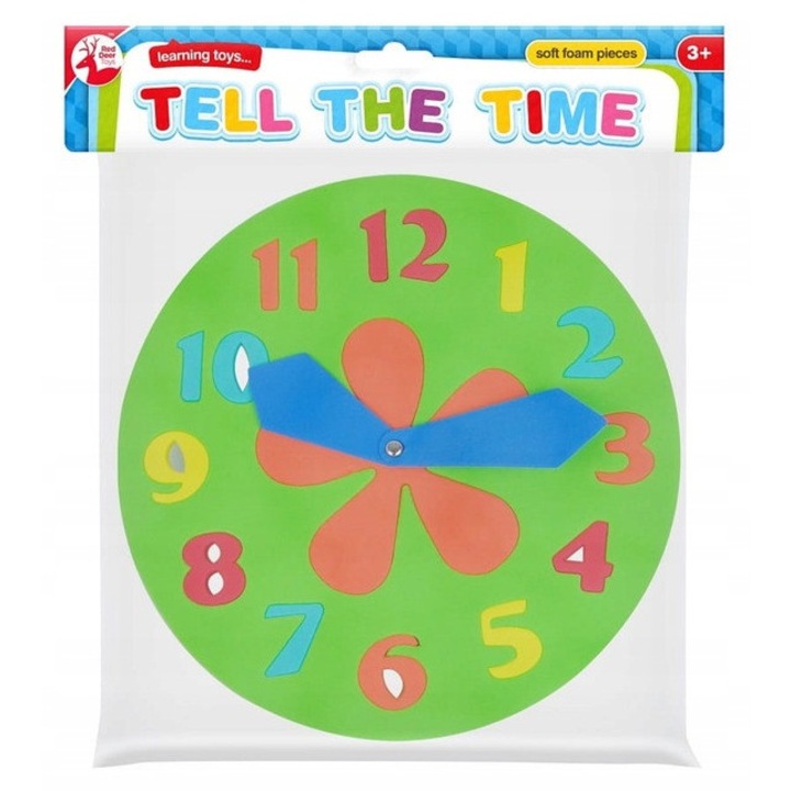 Ceas educational pentru copii, Red Deer Toys, din spuma, colorat, 3 ani+