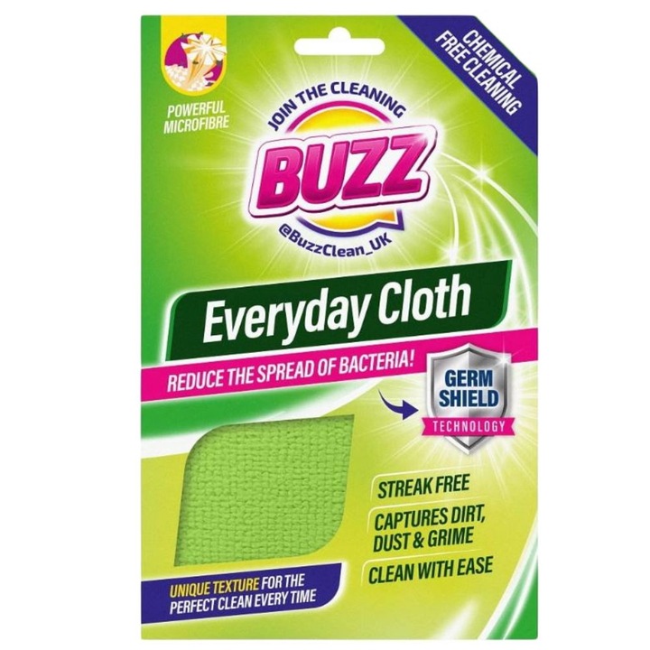 Scheta din microfibra antibacteriana Buzz, verde, 1 bucata, tehnologie Germ Shield