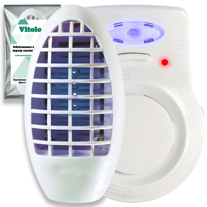 Set de Odorant pentru Insecte si Rozatoare, Riddex, Ultrasonic si Lampa UV, Alb, 300m