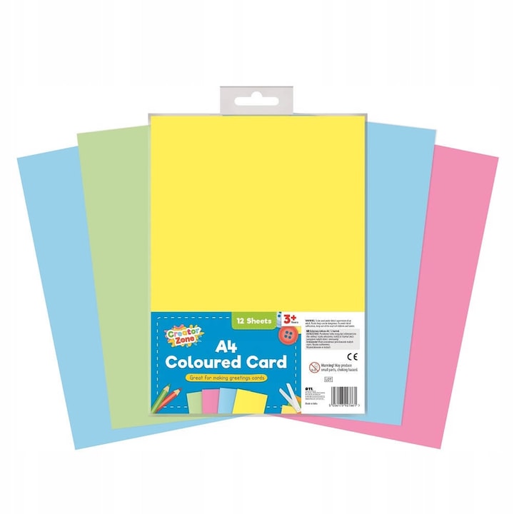 Hartie colorata A4 Creator Zone 200g/m2 12 foi multicolor