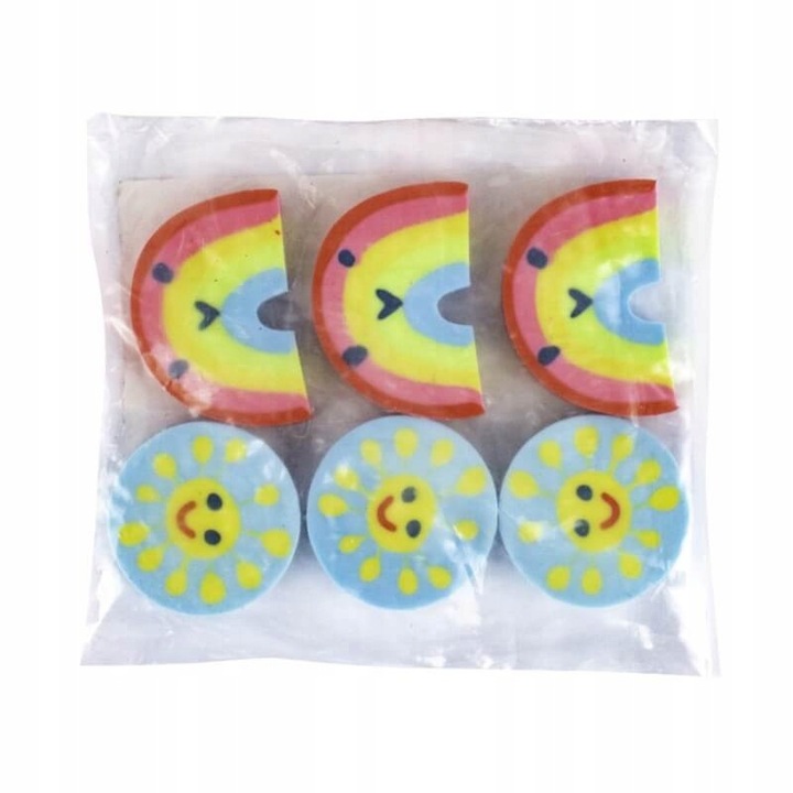 Set 6 gumici de sters multicolore, model soare si curcubeu, 24x6mm si 30x20x5mm