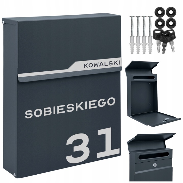 Cutie postala personalizata MTEC SLIM, antracit, 30,5x23,5x6,5cm, set montaj inclus