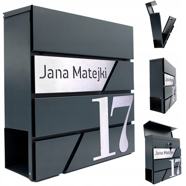 Cutie postala din otel, Luka, antracit, 370x370x105mm, cu inchidere pe cheie