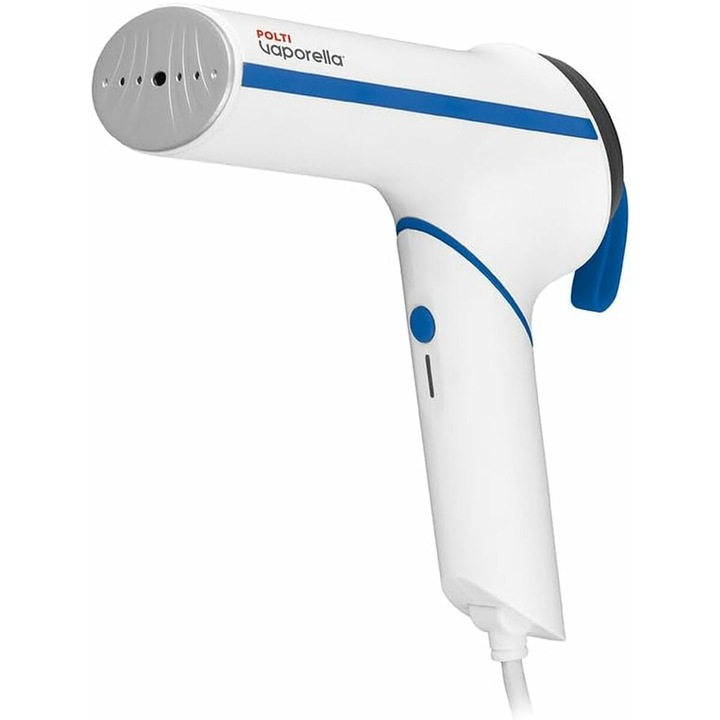 Polti Vaporella Vertical Styler GSM50B, Perie verticala portabila cu abur cu maner pliabil, se incalzeste in 30 de secunde, ideala pentru calatorii, alb si albastru