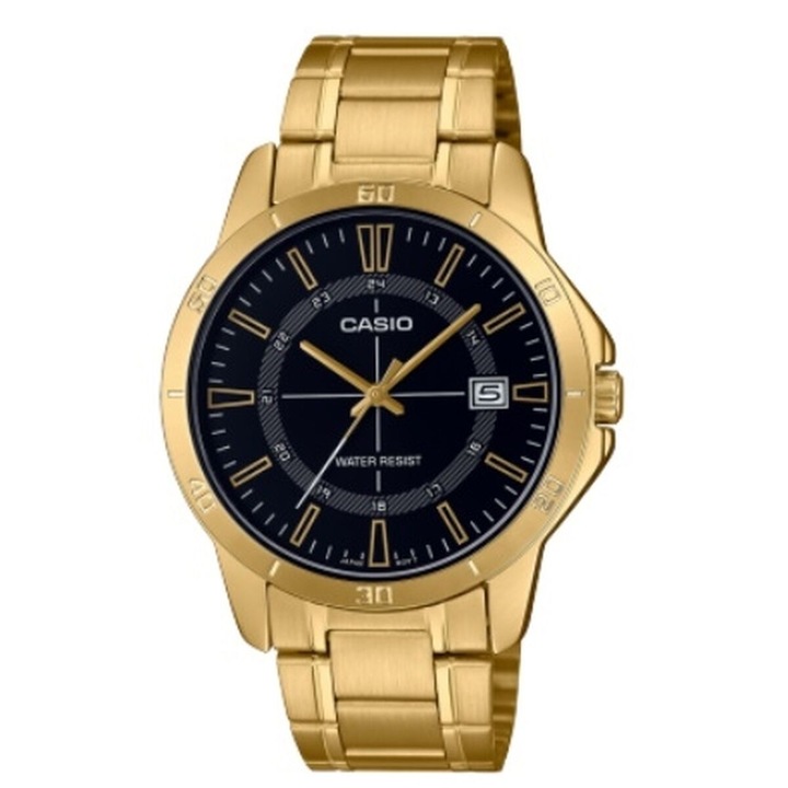 Ceas barbatesc Casio Casual Date, metal, auriu/negru, 41.5mm