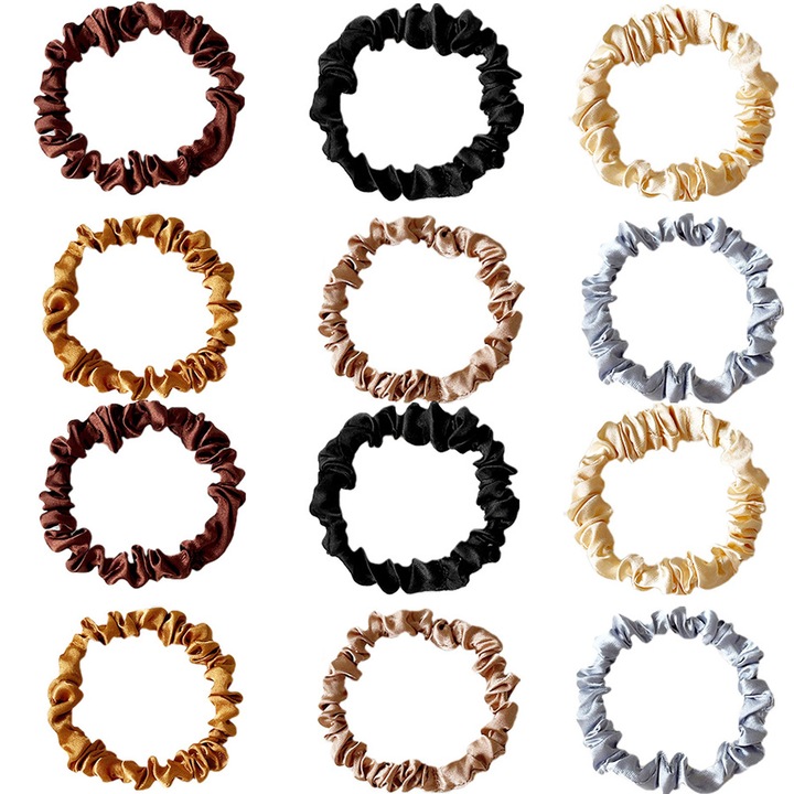 Set 12 elastice de păr Axroad Mall, multicolor, satin, diametru 10cm
