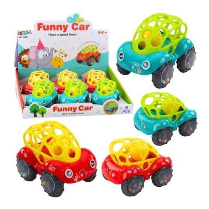 Zajos kisautó babáknak, LEANToys, zöld és piros, 11,5x8,5x8,5cm, 12 darabos készlet.