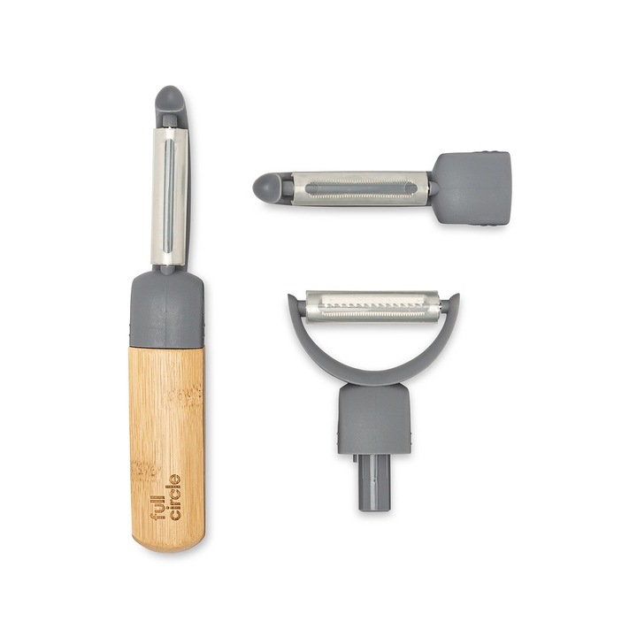 Curatator de legume si fructe, Full Circle, 3 tipuri de lame, ergonomic, bambus, set