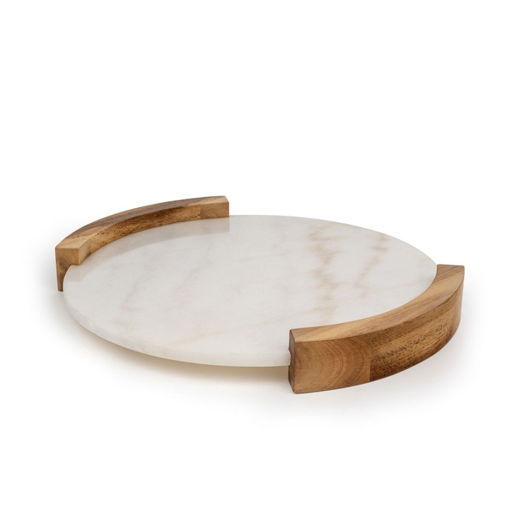 Tava de servire, Bredemeijer, Marmura, Alb / Maro