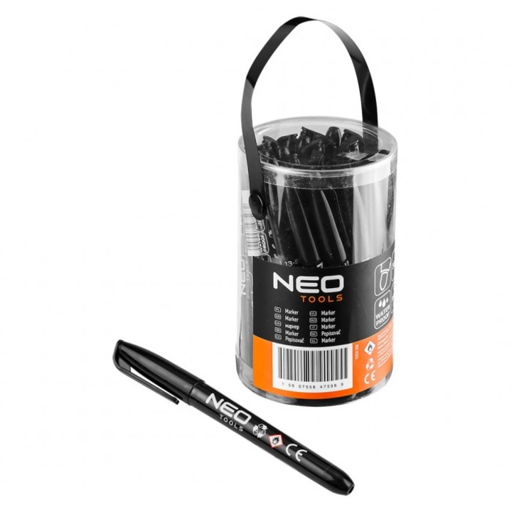 Set 30 Markere permanente, NEO Tools, 13.5 x 1.7 x 1.3 cm, Negru