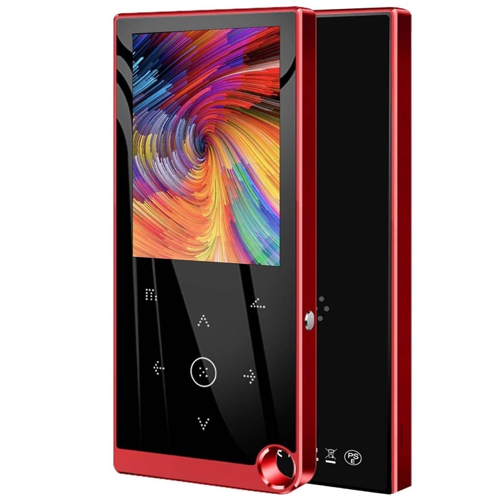 Player Mp3, Ecran 2.4-inch, 64GB Memorie Interna, Suporta Card SD Pana La 128GB, Bluetooth, Radio FM, E-book Reading, Reportofon, Butoane Cu Touch, Rosu