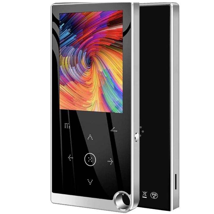 Player Mp3, Ecran 2.4-inch, 64GB Memorie Interna, Suporta Card SD Pana La 128GB, Bluetooth, Radio FM, E-book Reading, Reportofon, Butoane Cu Touch, Argintiu
