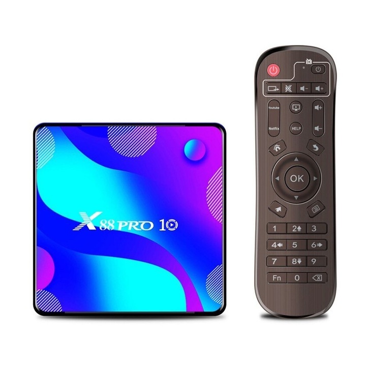 TV Box X88 Pro10, 4K, HDR, Android 10, 2GB RAM, 16GB ROM, Rockchip RK3318, Quad Core, WiFi 5G+2G, Bluetooth 4.0, USB 3.0