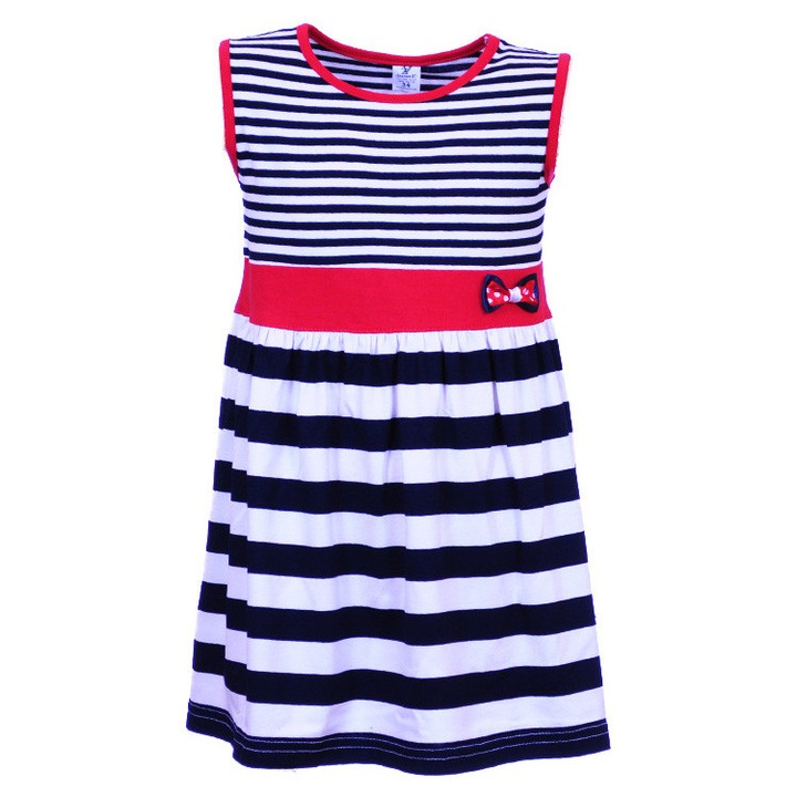 Rochie copii, Marinar, Talie inalta, Curea rosie, Dungi