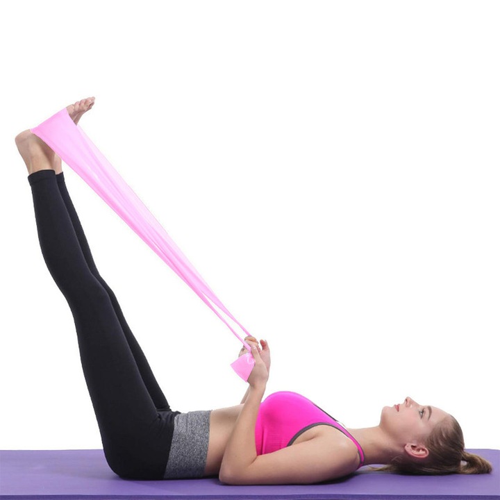 Еластична лента за упражнения за йога и пилатес, розова, комплект за двустепенно съпротивление