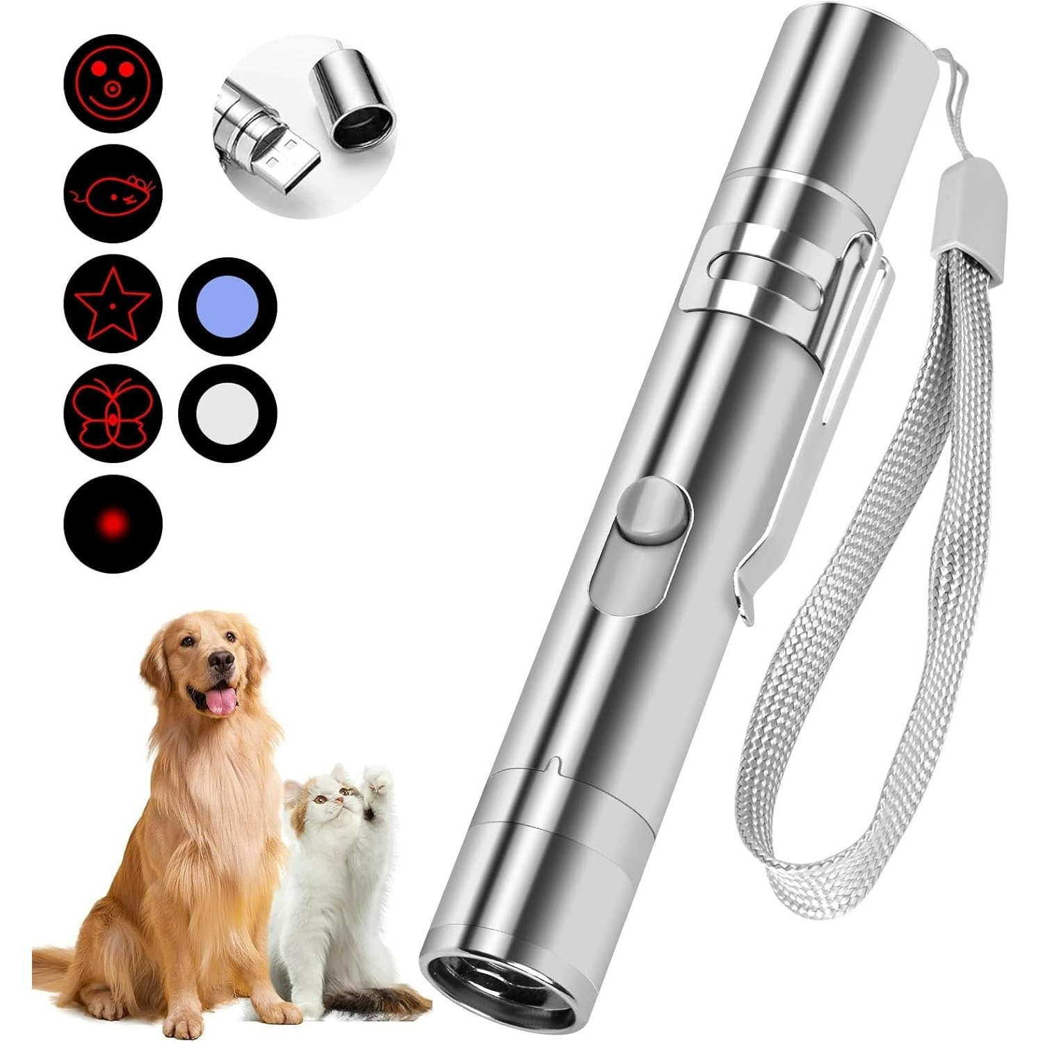 Lézermutató macskáknak 5 az 1-ben, LED kijelző, állítható, USB ...