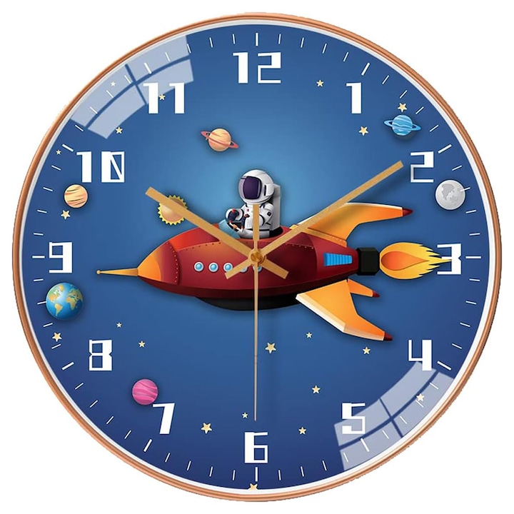 Ceas de perete, BOMSTOM, design modern, albastru, 30 cm, functionare silentioasa