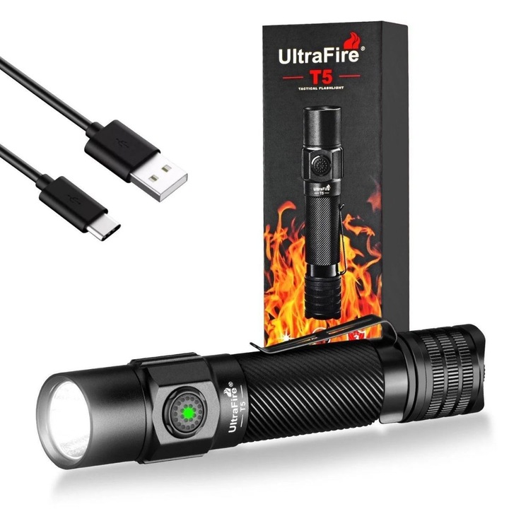 Тактически фенер ULTRAFIRE T5, 1800 лумена, водоустойчив, с батерия