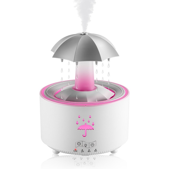 Umidificator Difuzor de Arome si Uleiuri Esentiale, masina de picaturi de aroma, cu iluminat LED si atingere, 2 Moduri de vaporizare Abur si Picaturi de Apa,, 300 ml, Alb