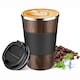 Cana termica de cafea, IMOUNTOP®, Din inox, Cu pereti dubli si capac, Rezistent la rugina si la scurgeri, Pastreaza Bautura Fierbinte sau Rece timp, pentru cafea, ceai, ciocolata calda, lapte, Capacitate 380 ml, Lemn