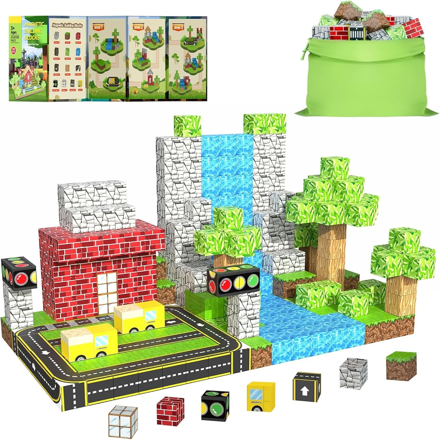 Set constructie 87 piese, Minecraft 4 in 1, tip Lego, Multicolor