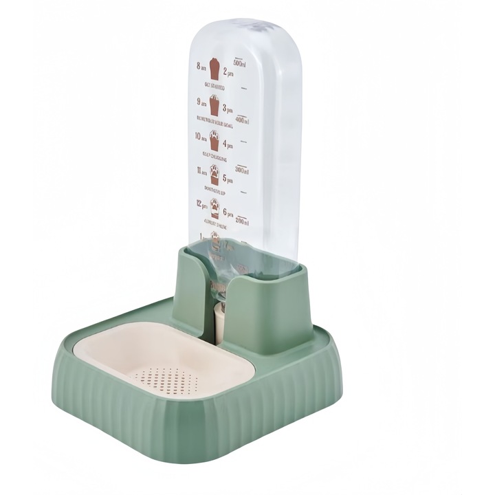 Distribuitor de apa pentru animale de companie de interior, principiu de control al apei sifon, reinnoire automata a apei, gura non-umeda, element filtrant de inalta calitate, 500ml capacitate, universal pentru pisici si caini, verde